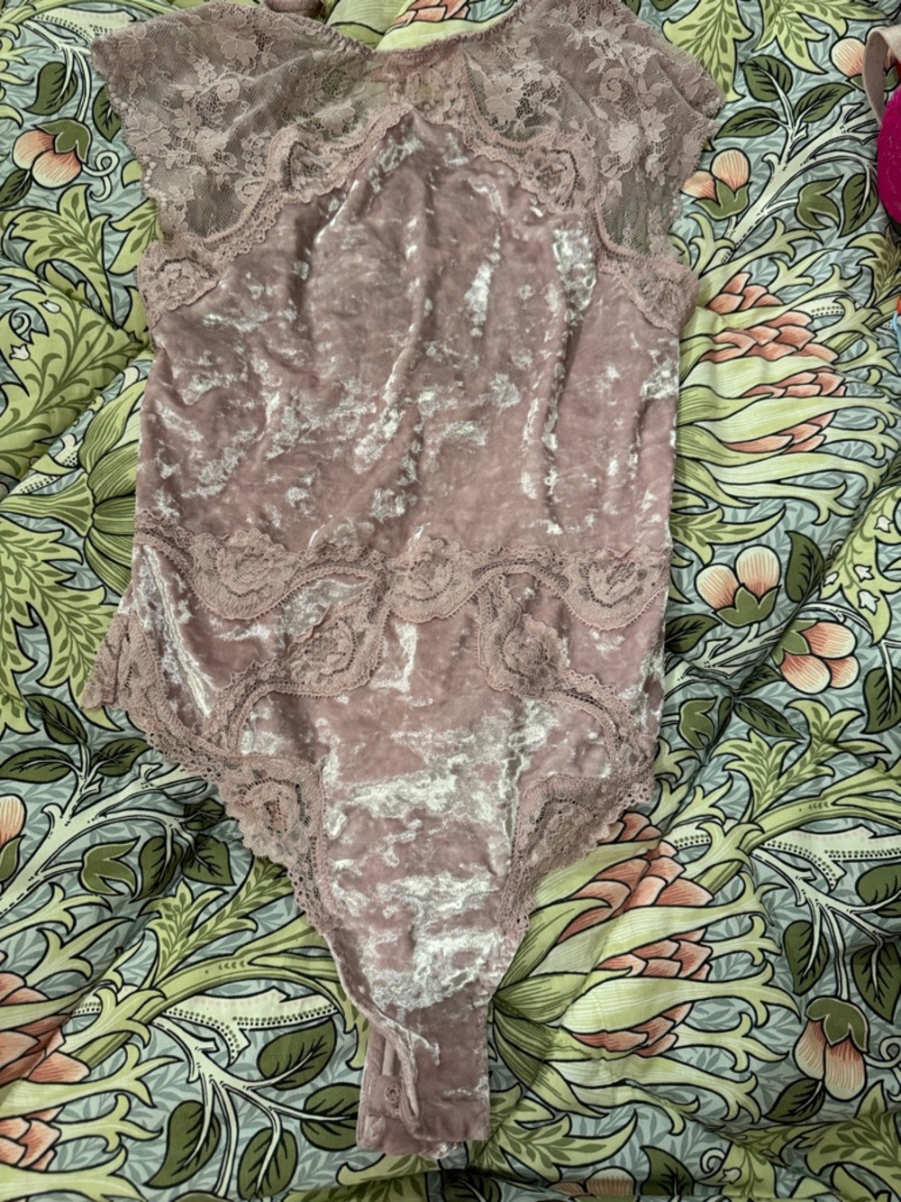 Victoria's Secret Mauve Pink Velvet & Lace Bodysuit